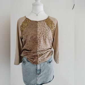 Chico's Leopard Print Sequin Beige Top 2